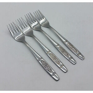 4 Vtg Oneida Rose Pendant 6.75" Salad Forks Stainless OHSROP Discontinued